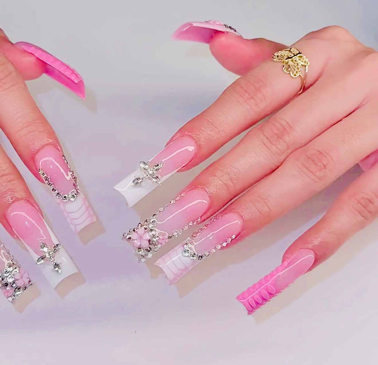 Pink Long Press On Nails