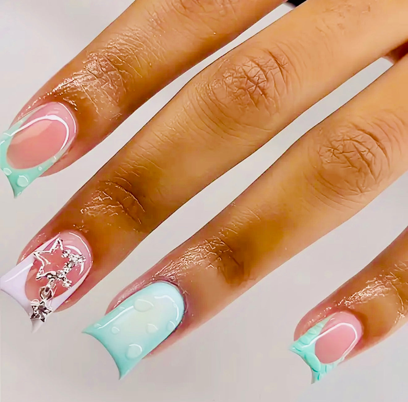 Teal Short Duck Press On Nails