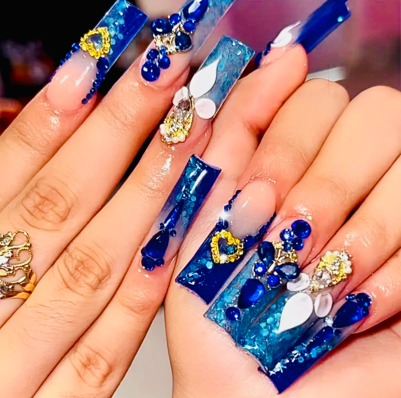 Blue Long Press On Nails