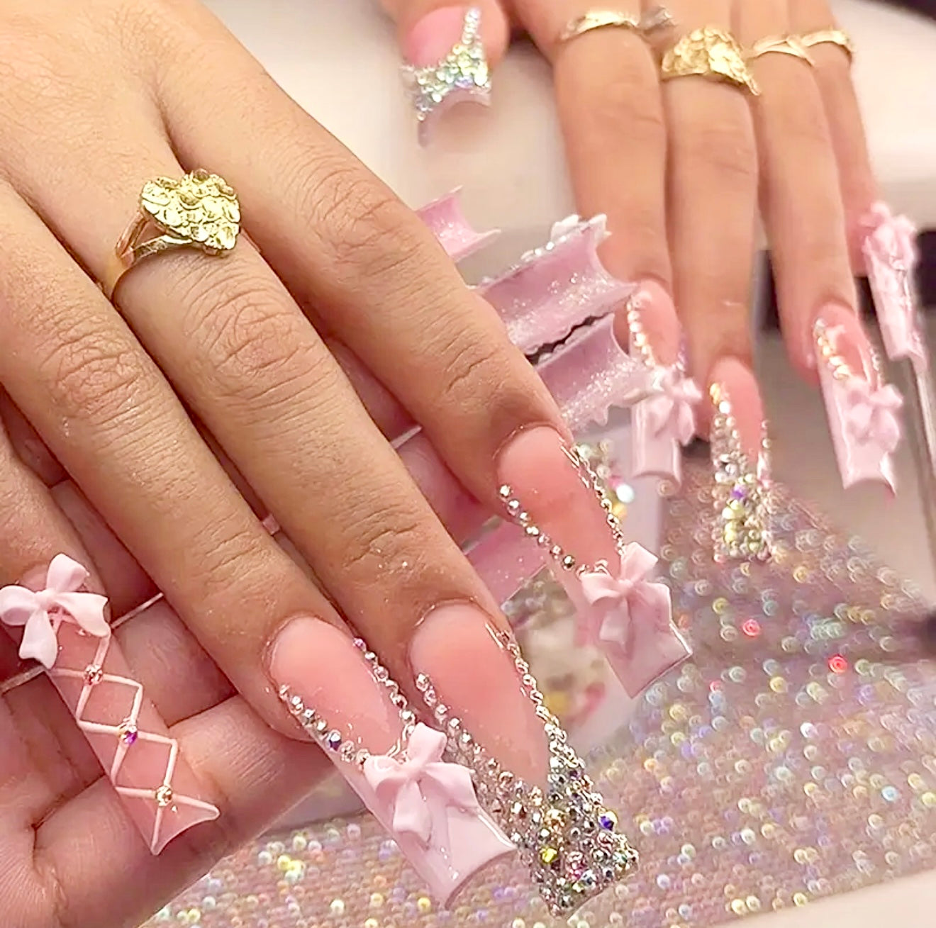 Pink Long Press On Nails