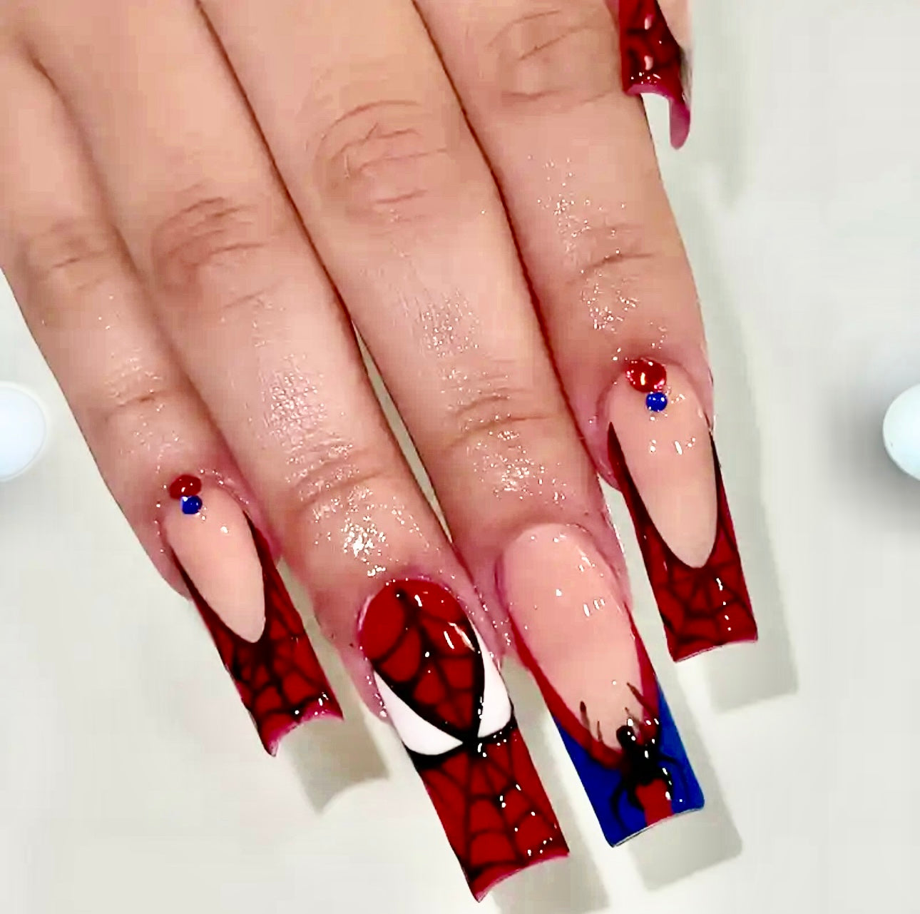 SpiderMan Design Long Press On Nails