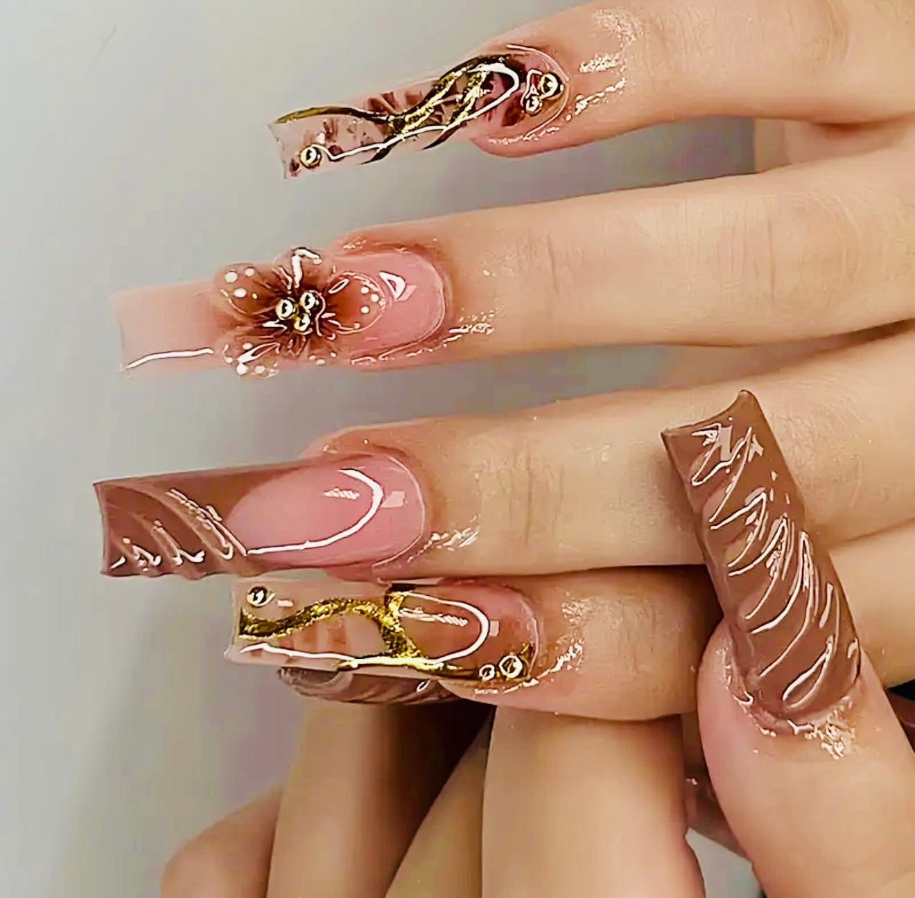 Brown Long Press On Nails