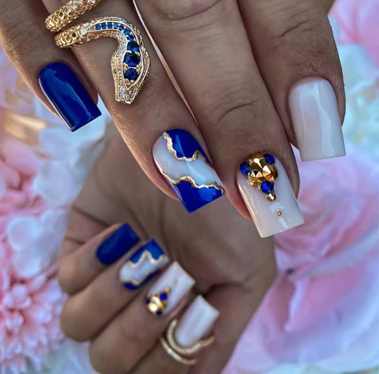 royal blue and white nail designs