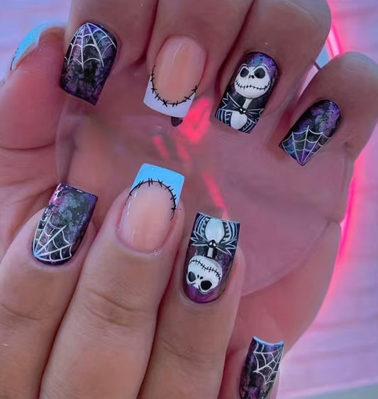 Jack Skeleton Halloween Short Press On Nails