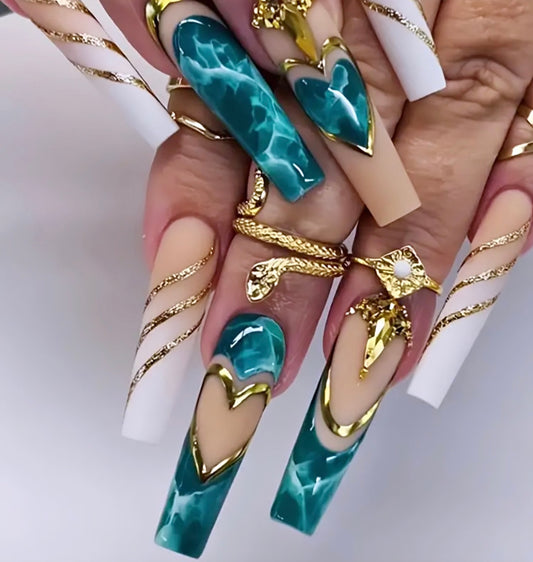 Majestic Swirls Long Press On Nails