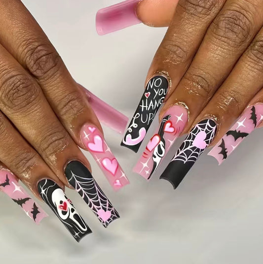 No You Hang Up Scream Halloween Long Press On Nails