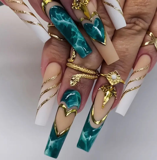 Majestic Swirls Long Press On Nails