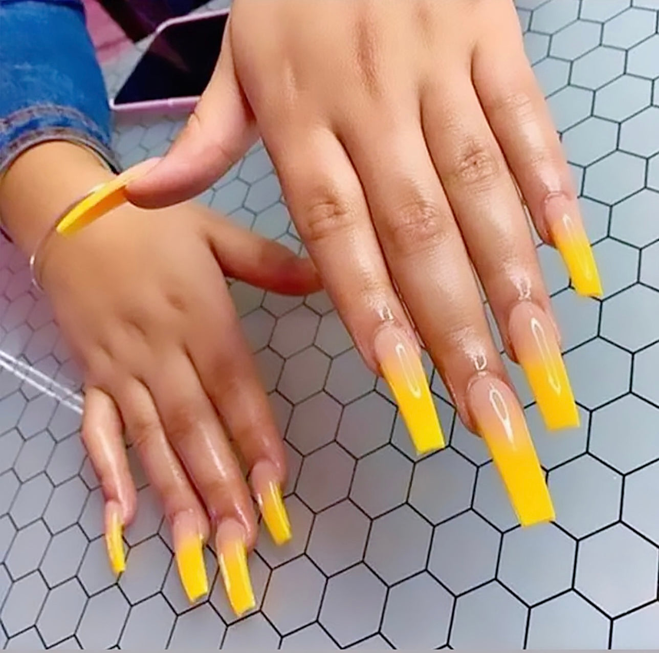 Vibrant Yellow Gradient Long Press On Nails