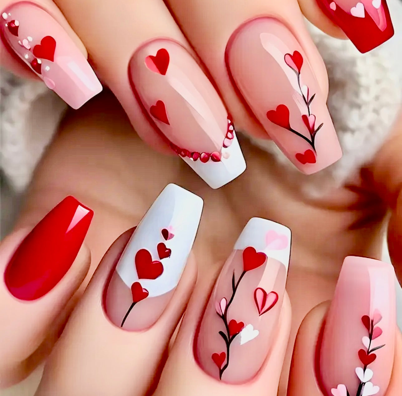 Valentine’s Day Design Medium Length Press On Nails