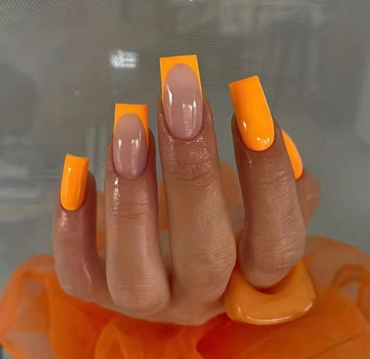 Orange French Tip Medium Length Press On Nails